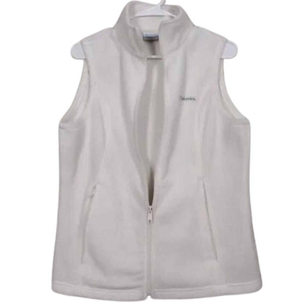 Fleece White Vest Columbia Benton Size M Zip Up Casual Cowl neck Pockets